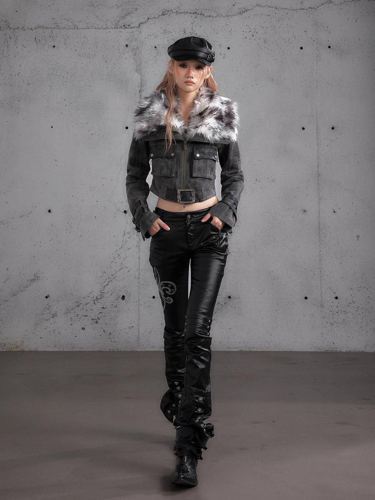 NO ROMANCE Embroidered Washed Waxed Punk Rock Women&