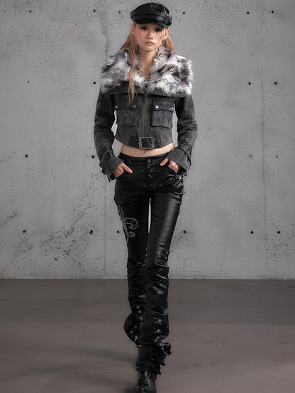 NO ROMANCE Embroidered Washed Waxed Punk Rock Women&