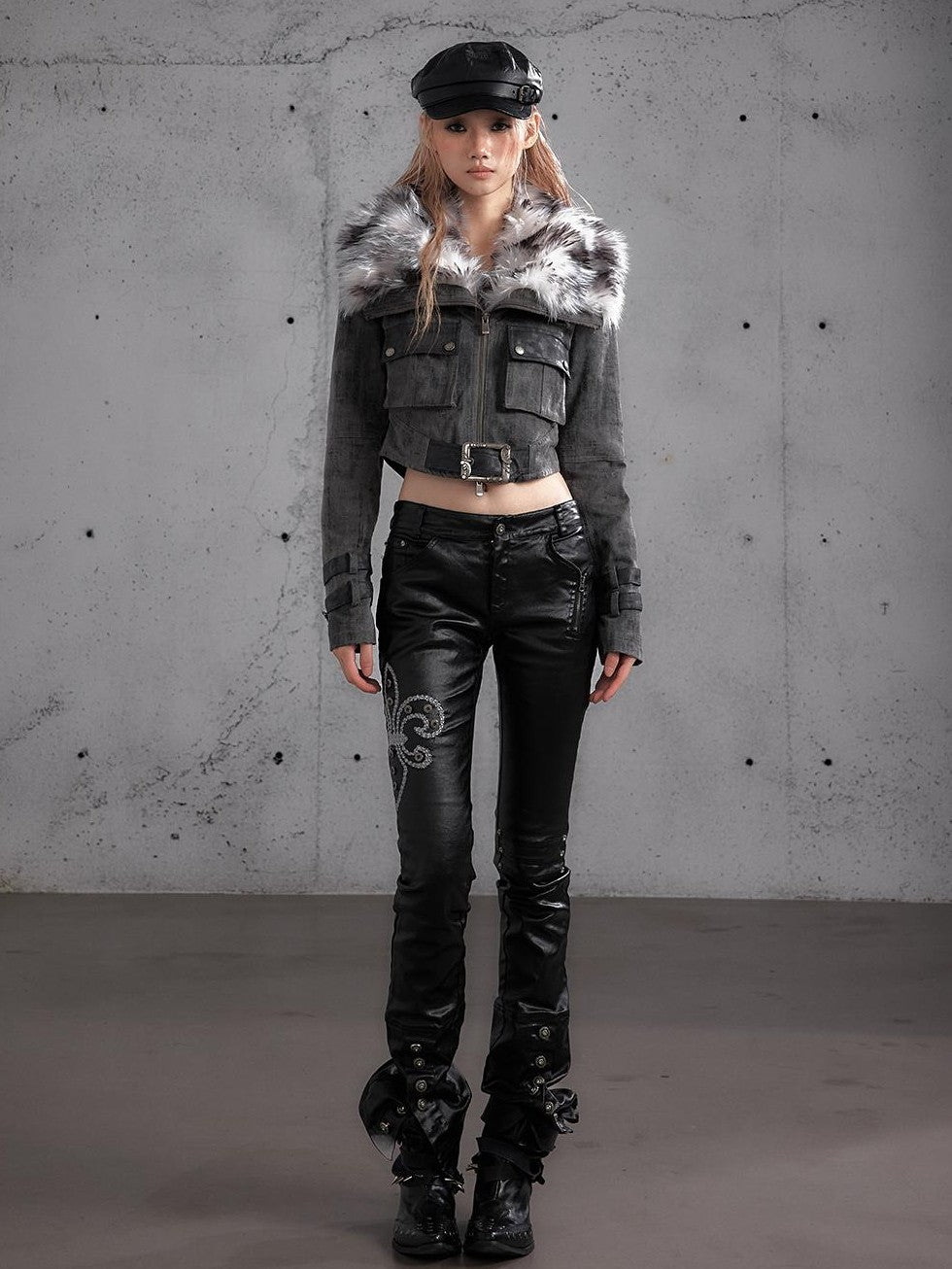 NO ROMANCE Embroidered Washed Waxed Punk Rock Women&
