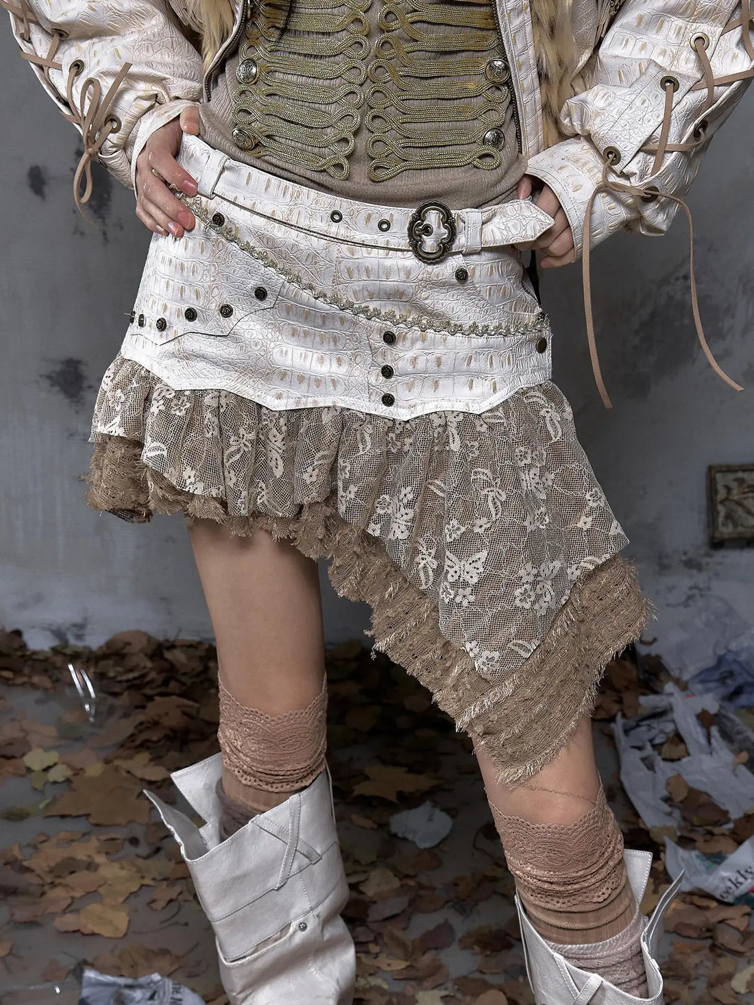 NO ROMANCE Faux Two Piece Layered Slim Fit Mid Waist Casual Women City Walk Skirt