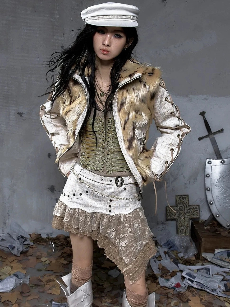 NO ROMANCE Faux Two Piece Layered Slim Fit Mid Waist Casual Women City Walk Skirt