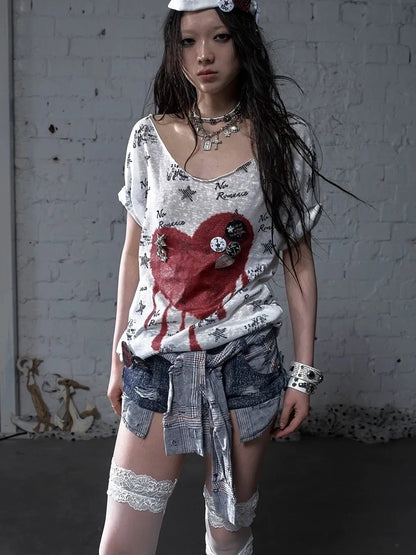 NO ROMANCE Flattering Slim Fit Natural Waist Snowflake Blue Original Design Women Short