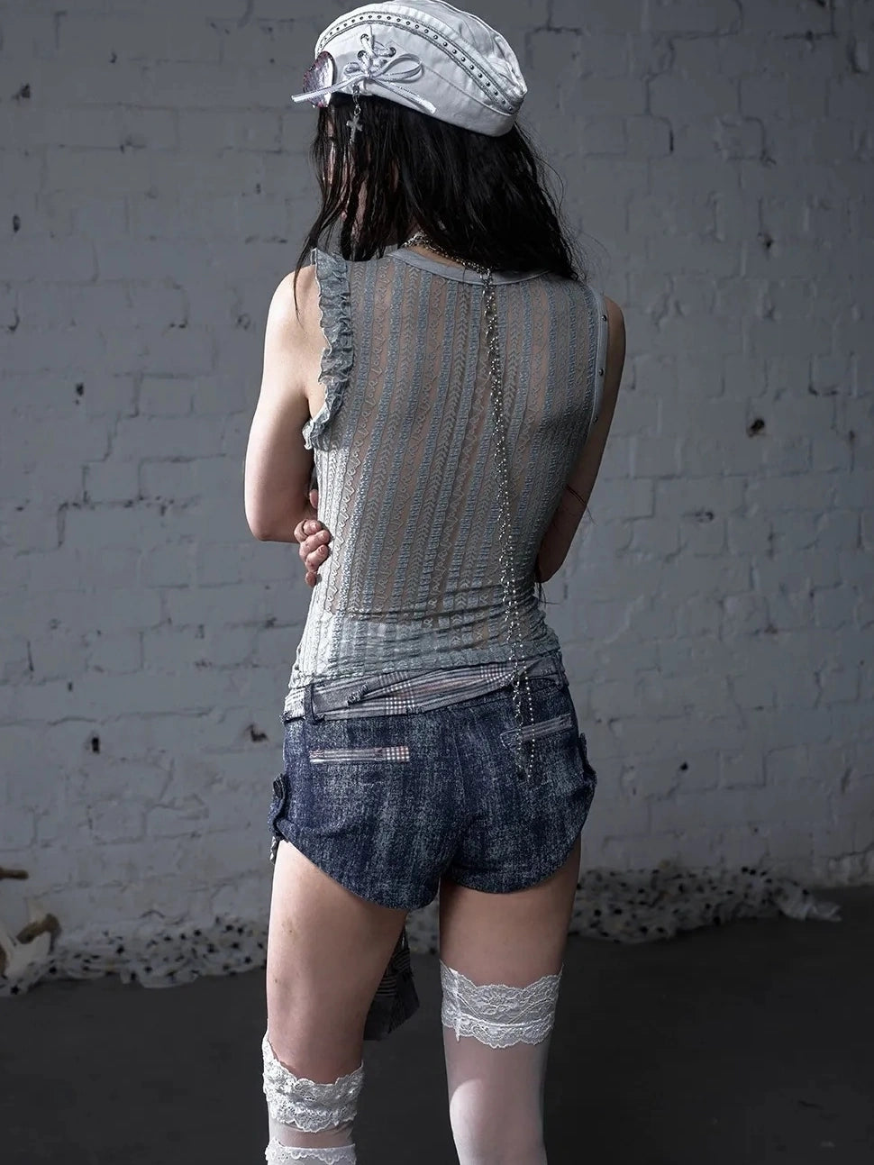 NO ROMANCE Flattering Slim Fit Natural Waist Snowflake Blue Original Design Women Short