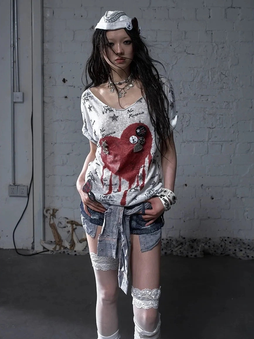 NO ROMANCE Flattering Slim Fit Natural Waist Snowflake Blue Original Design Women Short