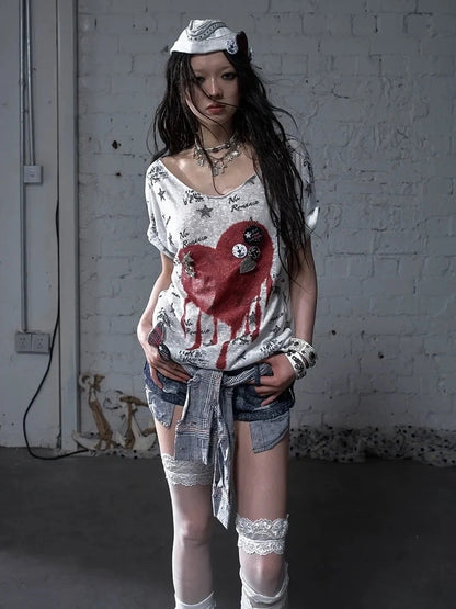 NO ROMANCE Flattering Slim Fit Natural Waist Snowflake Blue Original Design Women Short