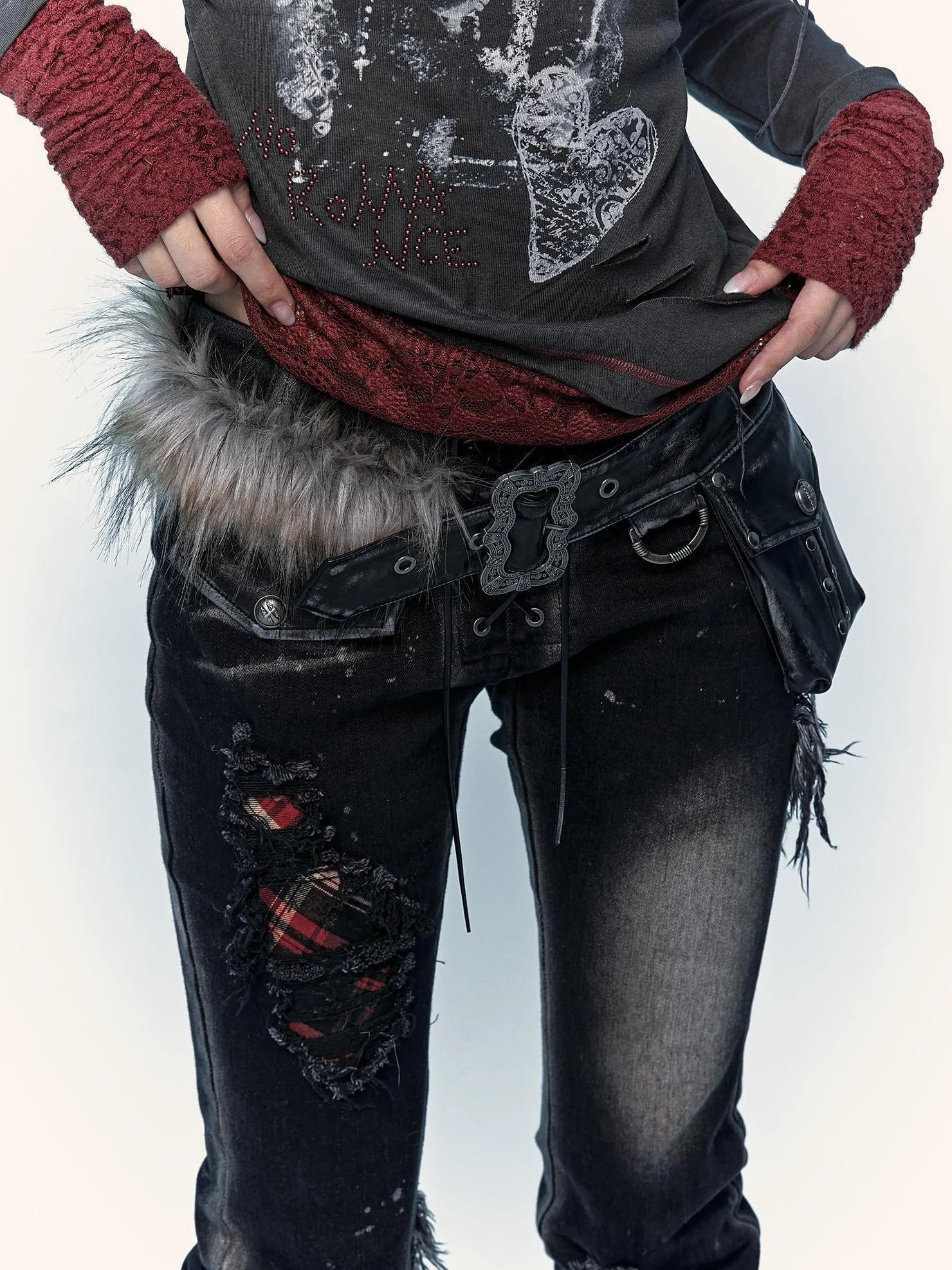 NO ROMANCE Hand Rubbed Black Unique Patina Wide Corset Waist Cincher Women Belt