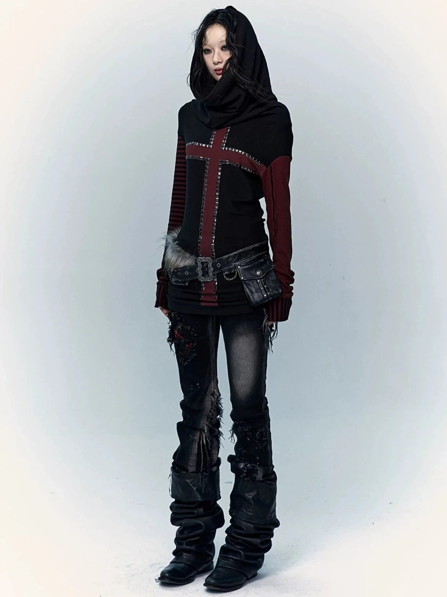 NO ROMANCE Hand Rubbed Black Unique Patina Wide Corset Waist Cincher Women Belt