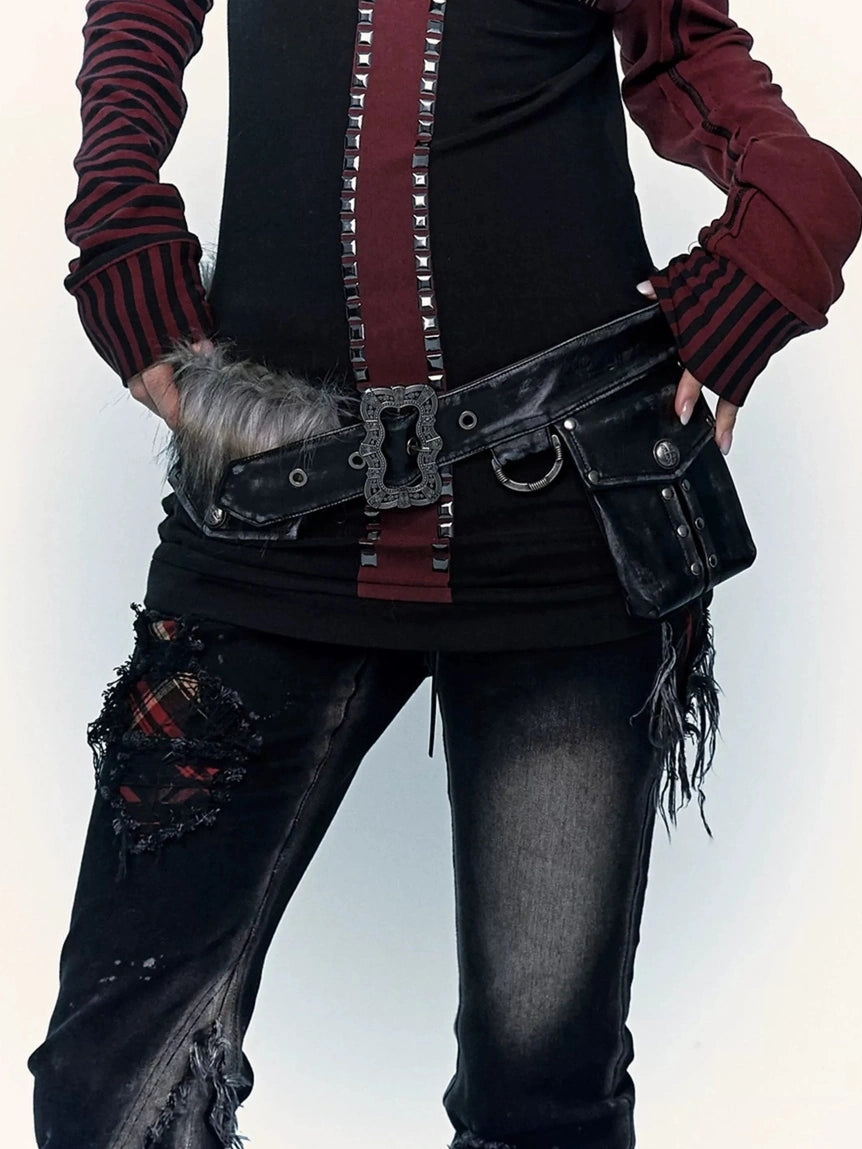 NO ROMANCE Hand Rubbed Black Unique Patina Wide Corset Waist Cincher Women Belt