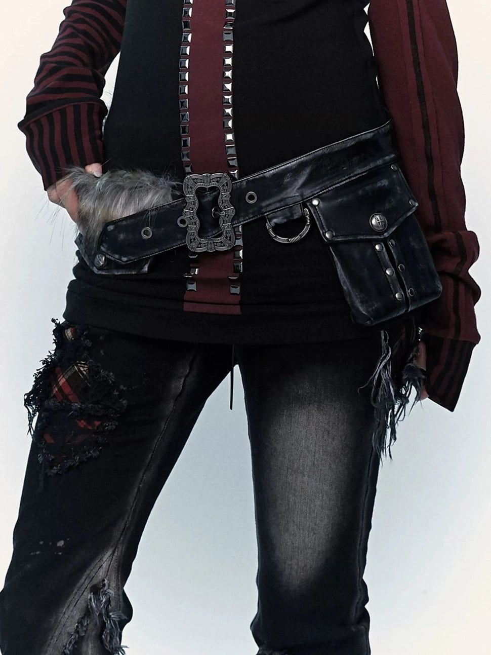 NO ROMANCE Hand Rubbed Black Unique Patina Wide Corset Waist Cincher Women Belt