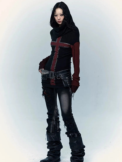 NO ROMANCE Hand Rubbed Black Unique Patina Wide Corset Waist Cincher Women Belt