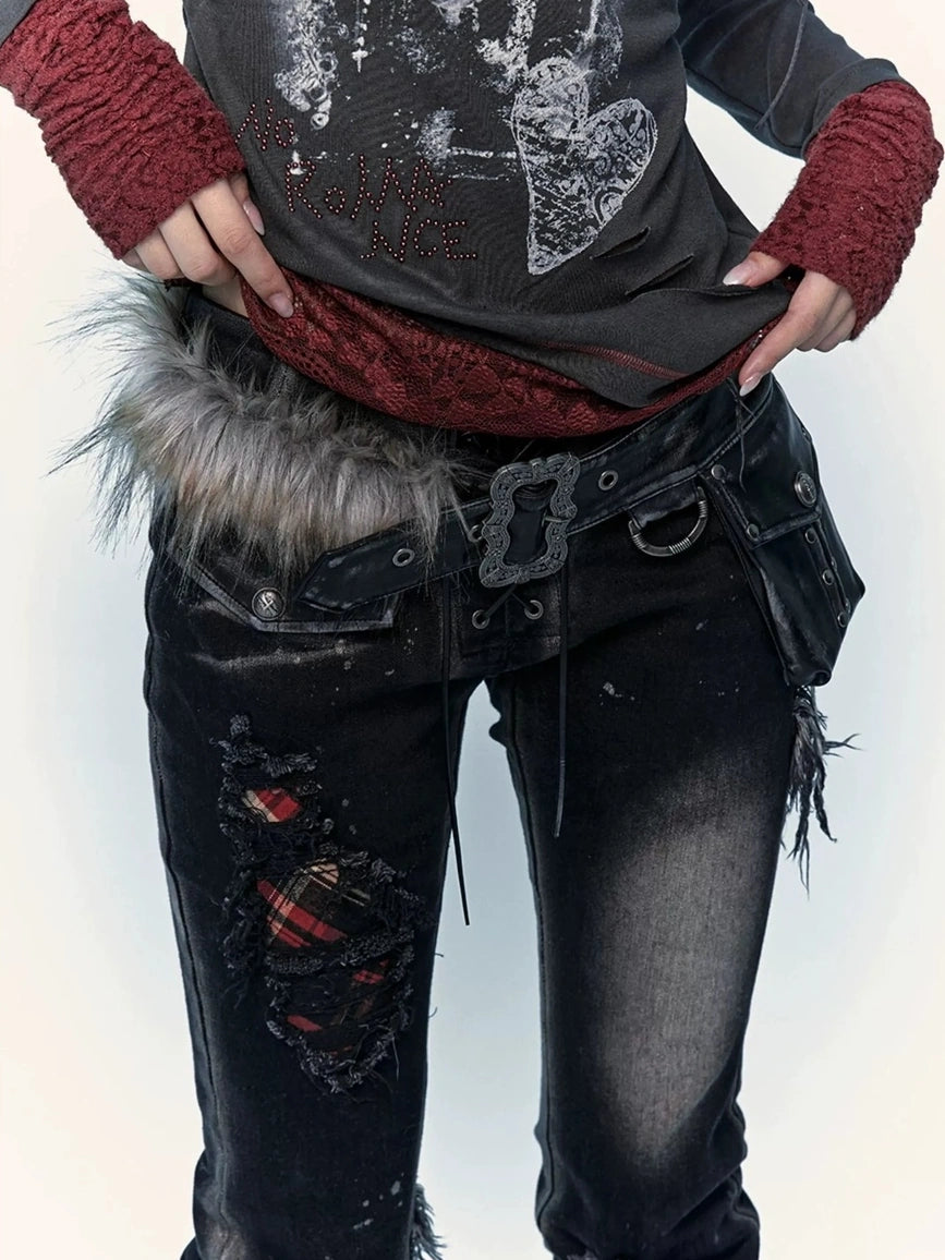 NO ROMANCE Hand Rubbed Black Unique Patina Wide Corset Waist Cincher Women Belt