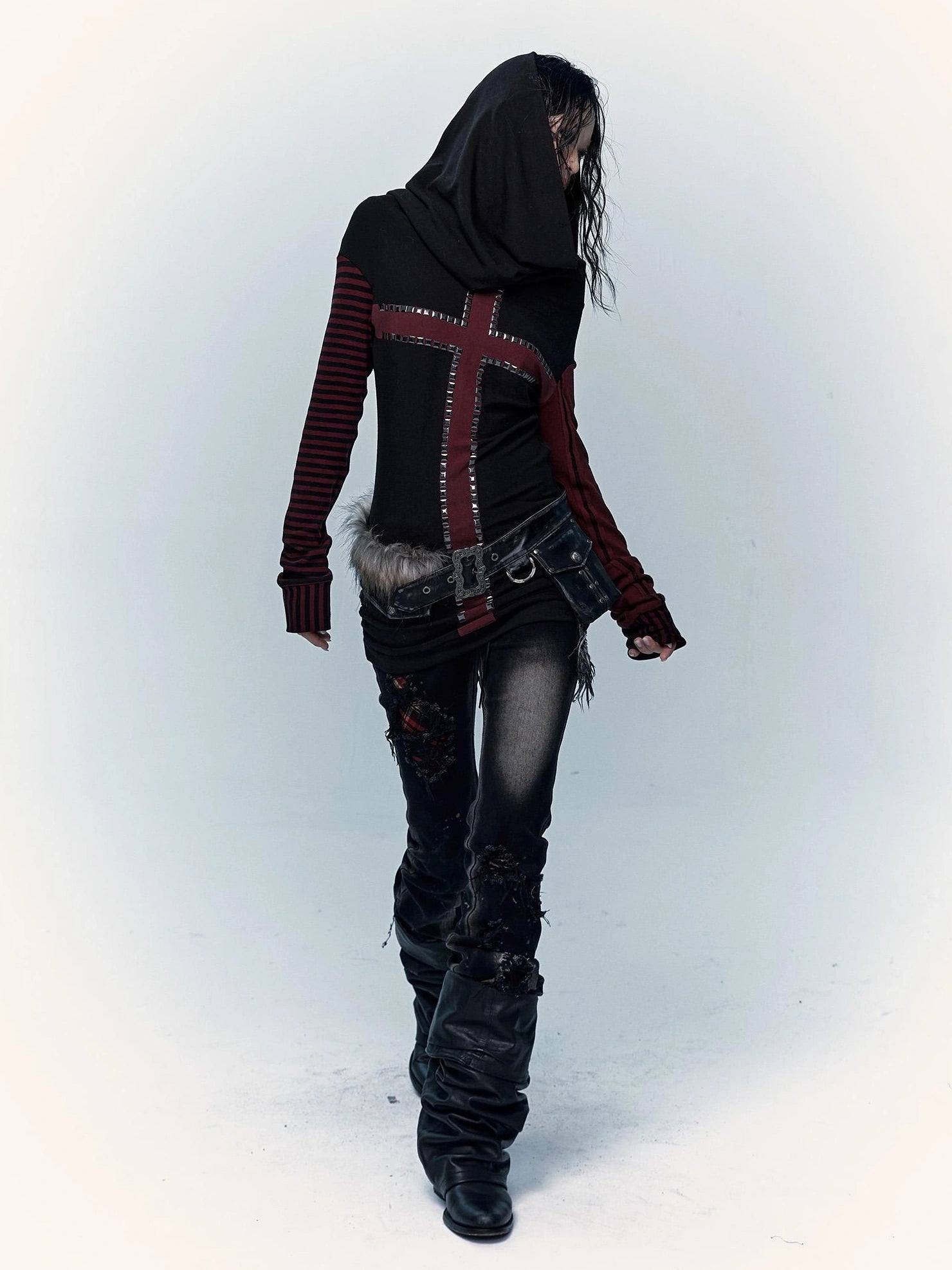 NO ROMANCE Hand Rubbed Black Unique Patina Wide Corset Waist Cincher Women Belt