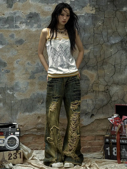 NO ROMANCE Heart Embroidered Velvet Spaghetti Strap Straight Fit Women Polyester Tank Top