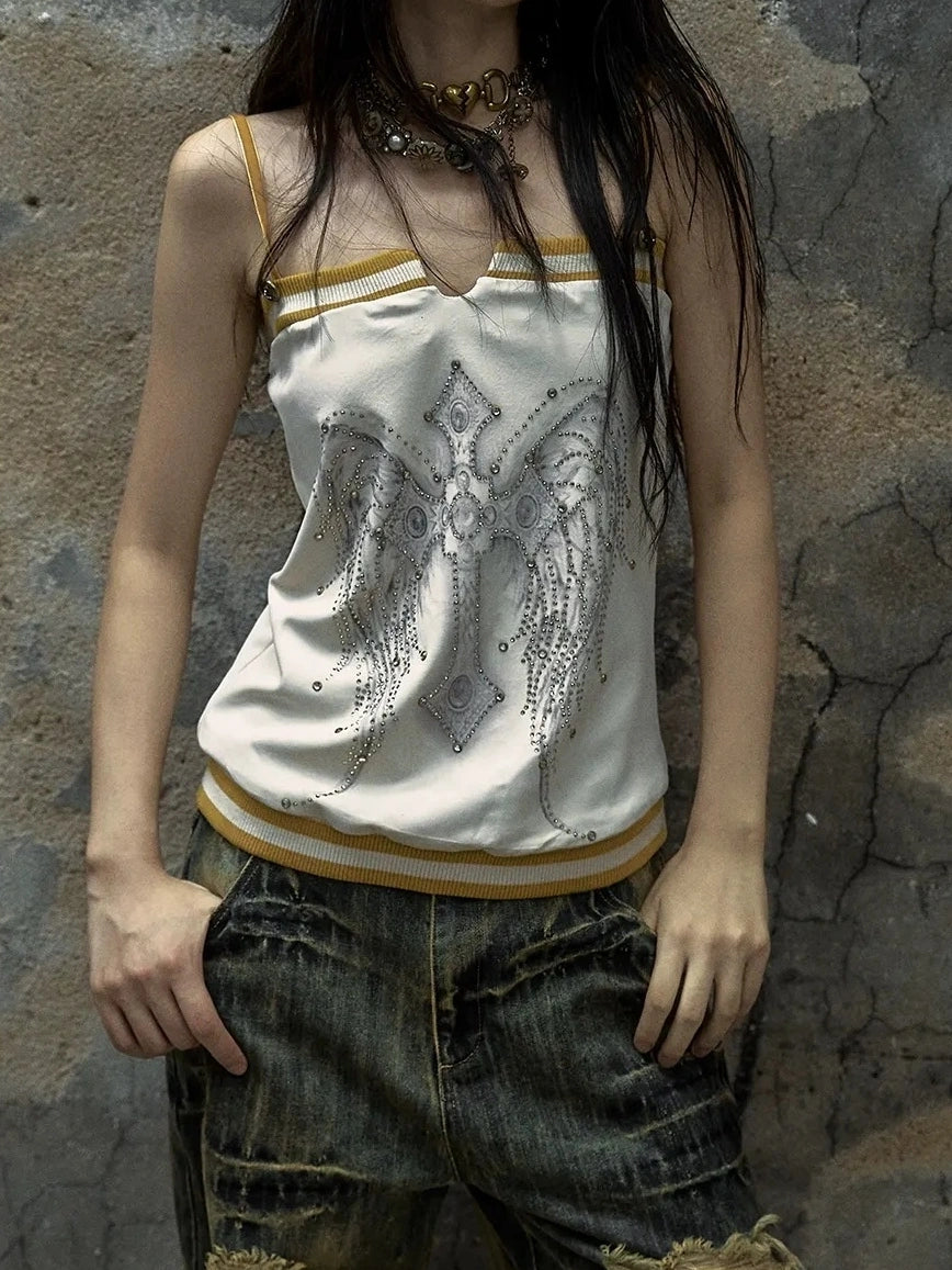 NO ROMANCE Heart Embroidered Velvet Spaghetti Strap Straight Fit Women Polyester Tank Top