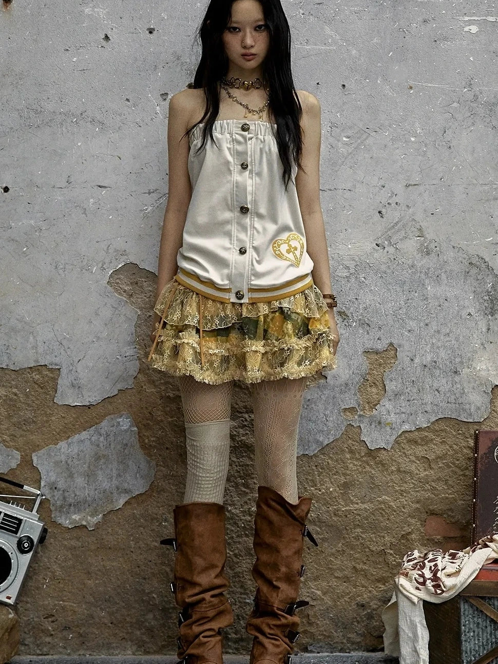 NO ROMANCE Heart Embroidered Velvet Spaghetti Strap Straight Fit Women Polyester Tank Top