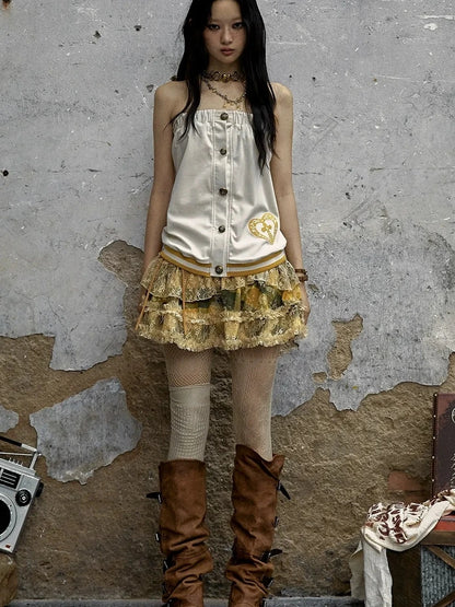 NO ROMANCE Heart Embroidered Velvet Spaghetti Strap Straight Fit Women Polyester Tank Top