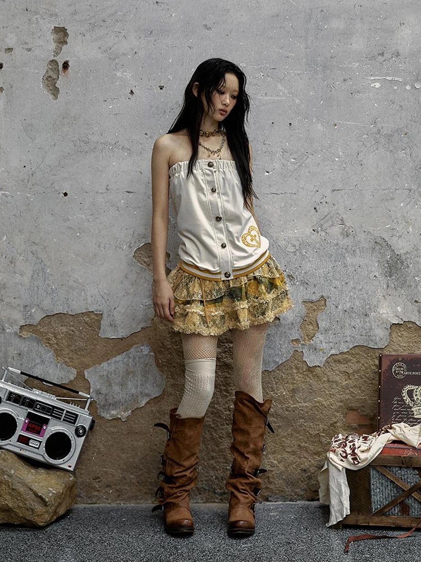 NO ROMANCE Heart Embroidered Velvet Spaghetti Strap Straight Fit Women Polyester Tank Top