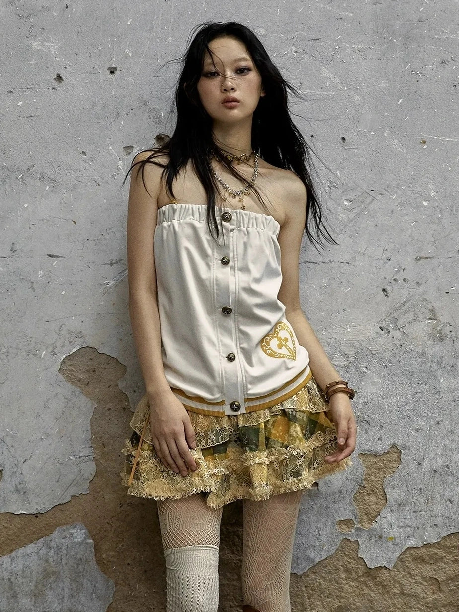 NO ROMANCE Heart Embroidered Velvet Spaghetti Strap Straight Fit Women Polyester Tank Top