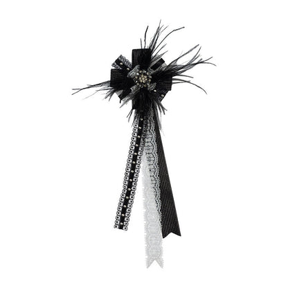 NO_ROMANCE_Ivory_Gold_Lace_Satin_Ribbon_Feather_Handmade_Women&