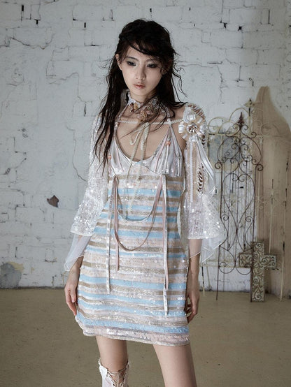 NO ROMANCE Ivory Gold Lace Satin Ribbon Feather Handmade Women&