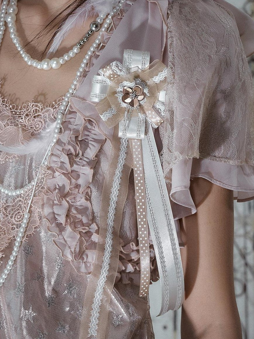 NO ROMANCE Ivory Gold Lace Satin Ribbon Feather Handmade Women&