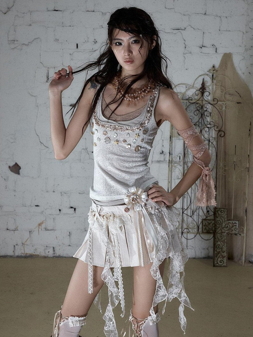 NO ROMANCE Ivory Gold Lace Satin Ribbon Feather Handmade Women&