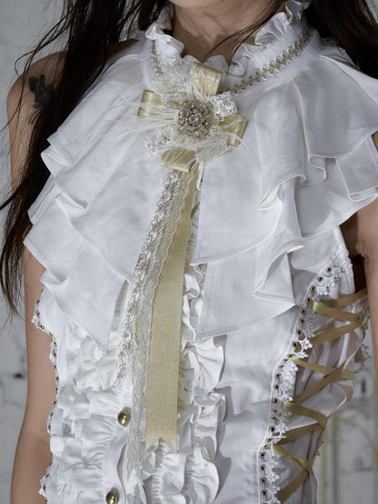 NO ROMANCE Ivory Gold Lace Satin Ribbon Feather Handmade Women&