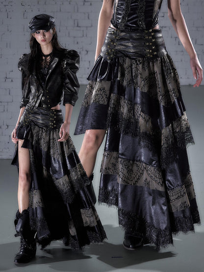 NO ROMANCE Lace Spliced Strappy Asymmetric Layered Women&