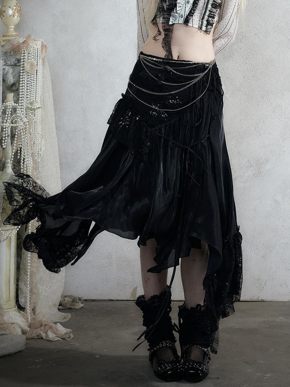 NO ROMANCE Lace Spliced Strappy Asymmetric Women&