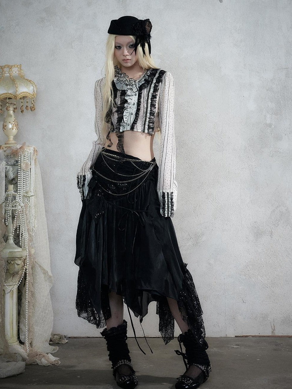 NO ROMANCE Lace Spliced Strappy Asymmetric Women&