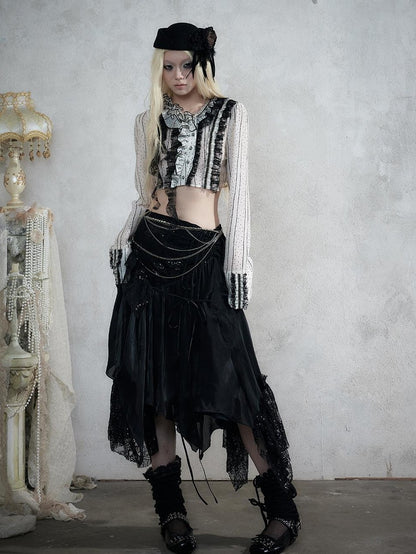 NO ROMANCE Lace Spliced Strappy Asymmetric Women&