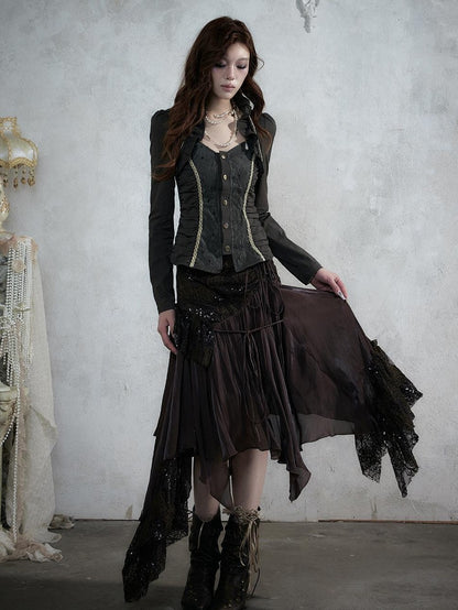 NO ROMANCE Lace Spliced Strappy Asymmetric Women&