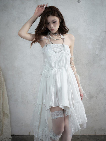 NO ROMANCE Lace Spliced Strappy Asymmetric Women&