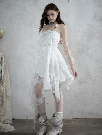 NO ROMANCE Lace Spliced Strappy Asymmetric Women&