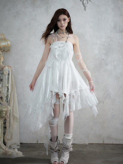 NO ROMANCE Lace Spliced Strappy Asymmetric Women&