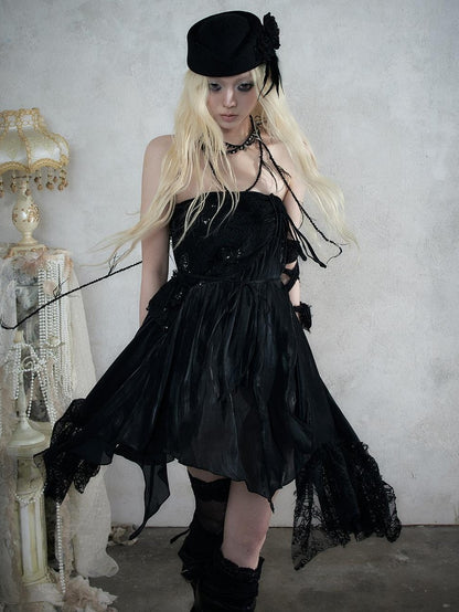 NO ROMANCE Lace Spliced Strappy Asymmetric Women&