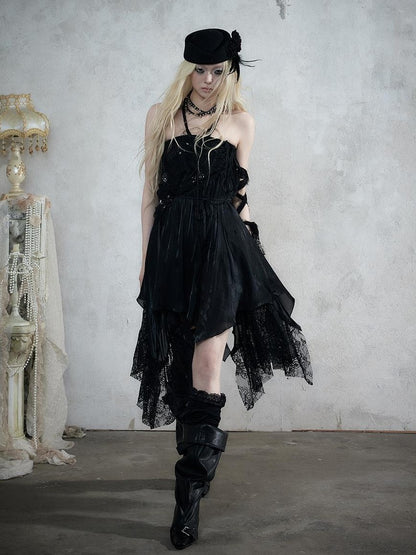 NO ROMANCE Lace Spliced Strappy Asymmetric Women&