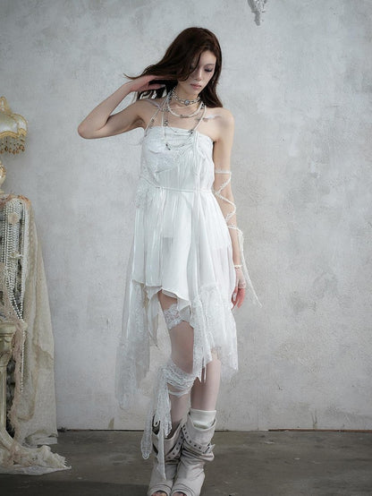 NO ROMANCE Lace Spliced Strappy Asymmetric Women&