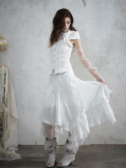 NO ROMANCE Lace Spliced Strappy Asymmetric Women&