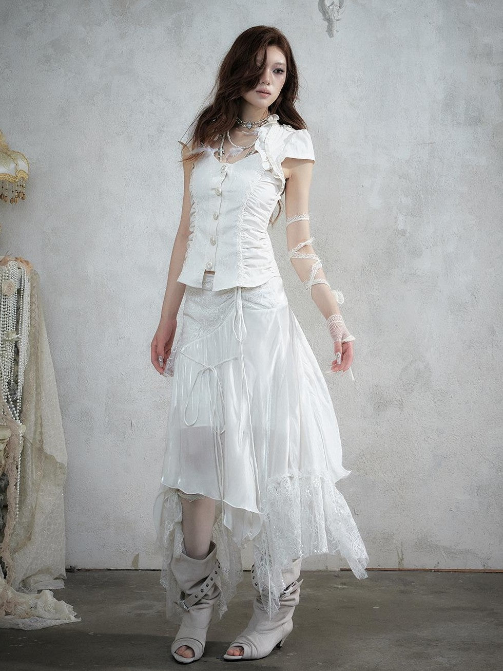 NO ROMANCE Lace Spliced Strappy Asymmetric Women&