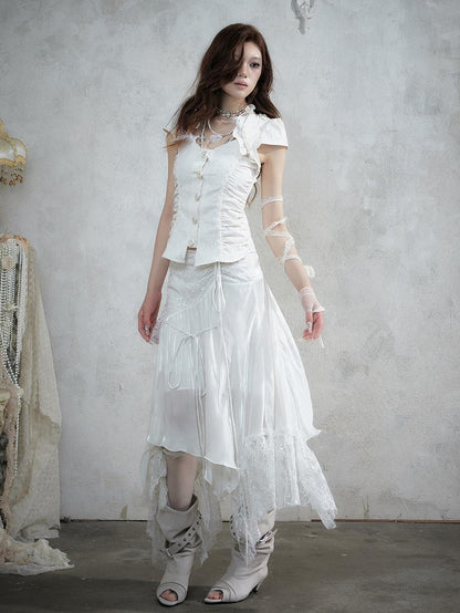 NO ROMANCE Lace Spliced Strappy Asymmetric Women&