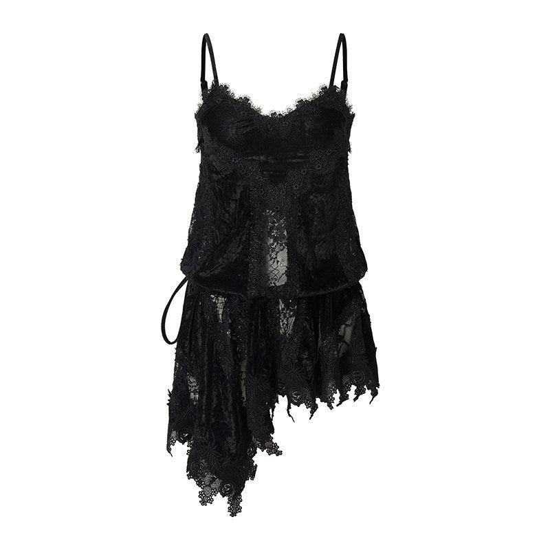 NO_ROMANCE_Lace_Velvet_Drawstring_V-neck_Irregular_Women&