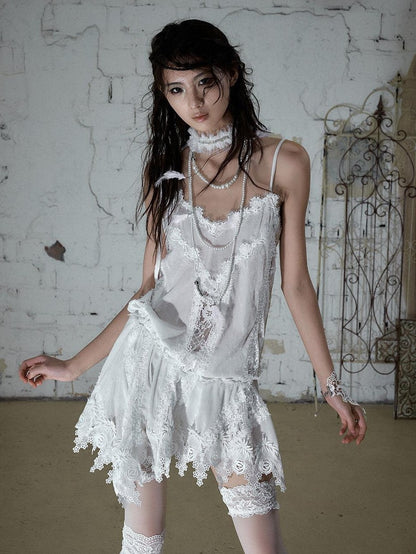 NO ROMANCE Lace Velvet Drawstring V-neck Irregular Women&