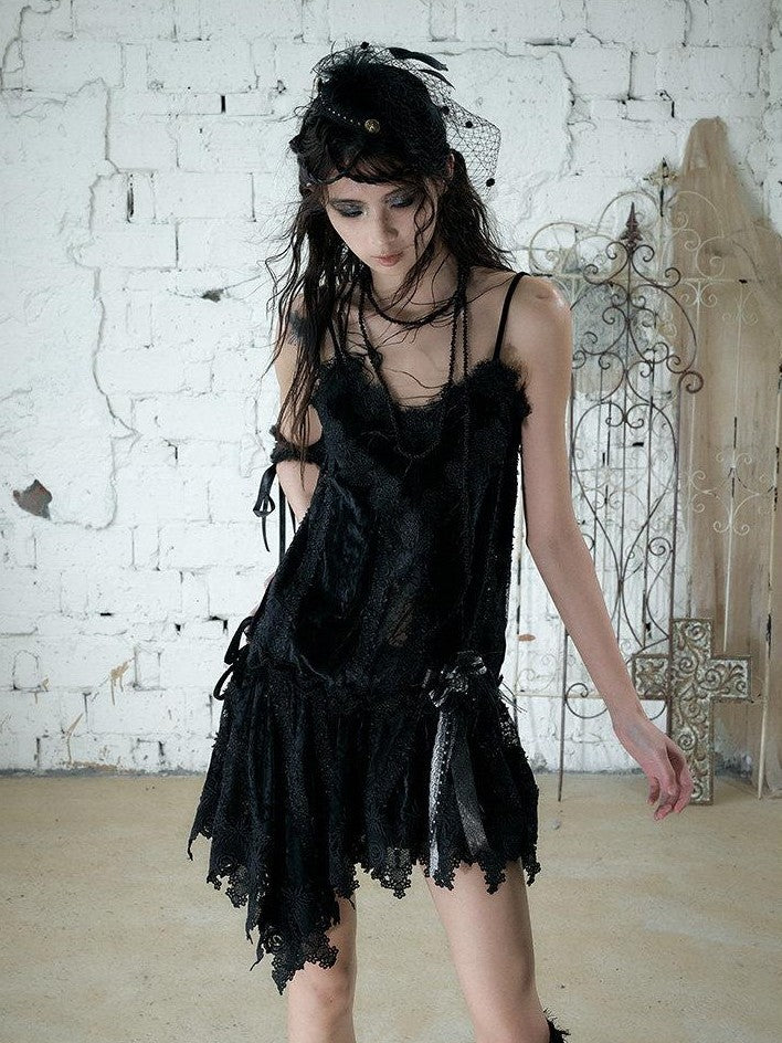 NO ROMANCE Lace Velvet Drawstring V-neck Irregular Women&