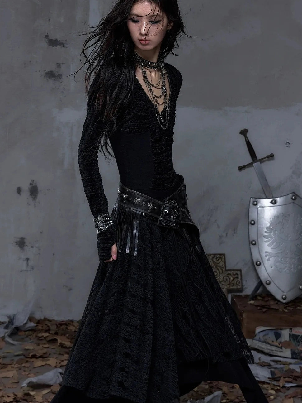 NO ROMANCE Leather Tassel Vintage Punk Metal Pin Buckle Women Waist Black Khaki Belt