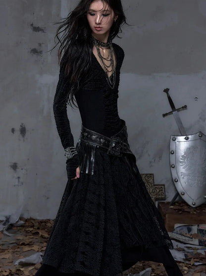 NO ROMANCE Leather Tassel Vintage Punk Metal Pin Buckle Women Waist Black Khaki Belt