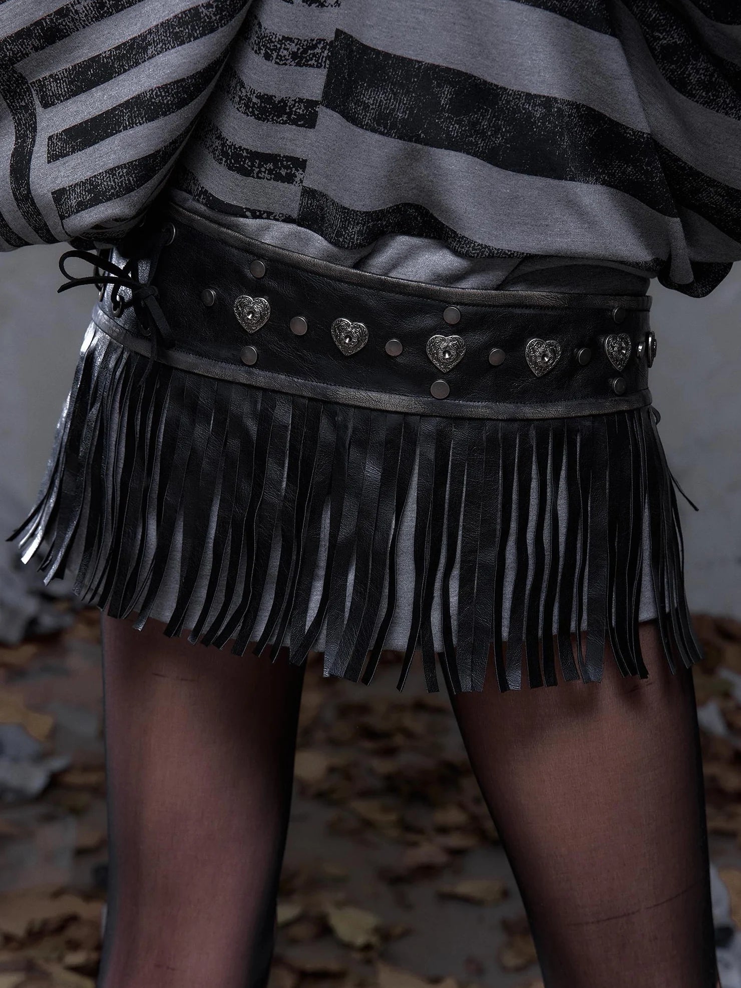 NO ROMANCE Leather Tassel Vintage Punk Metal Pin Buckle Women Waist Black Khaki Belt