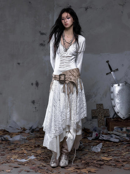 NO ROMANCE Leather Tassel Vintage Punk Metal Pin Buckle Women Waist Black Khaki Belt