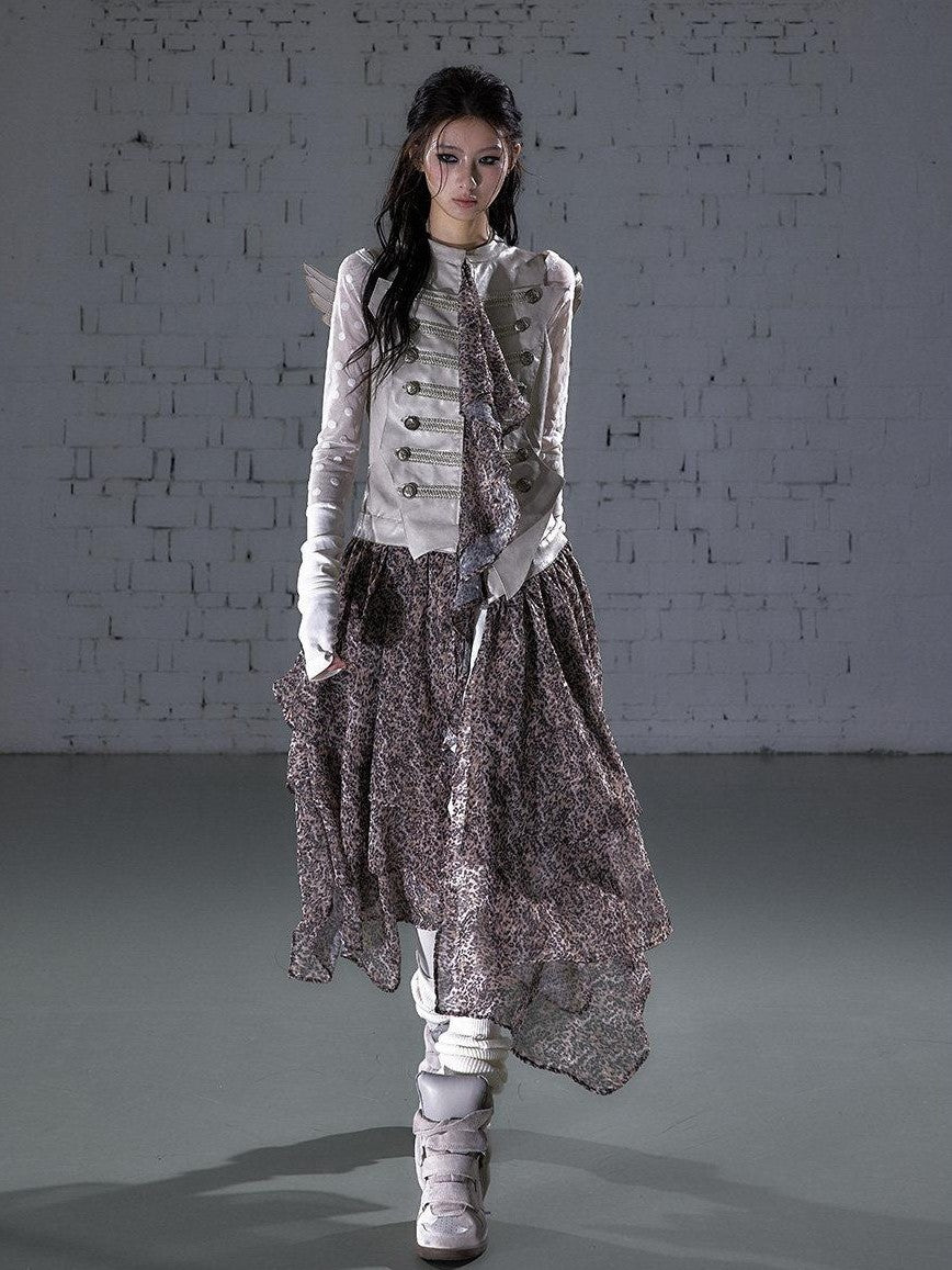 NO ROMANCE Leopard Embroidered Wing Patchwork Asymmetrical Women&