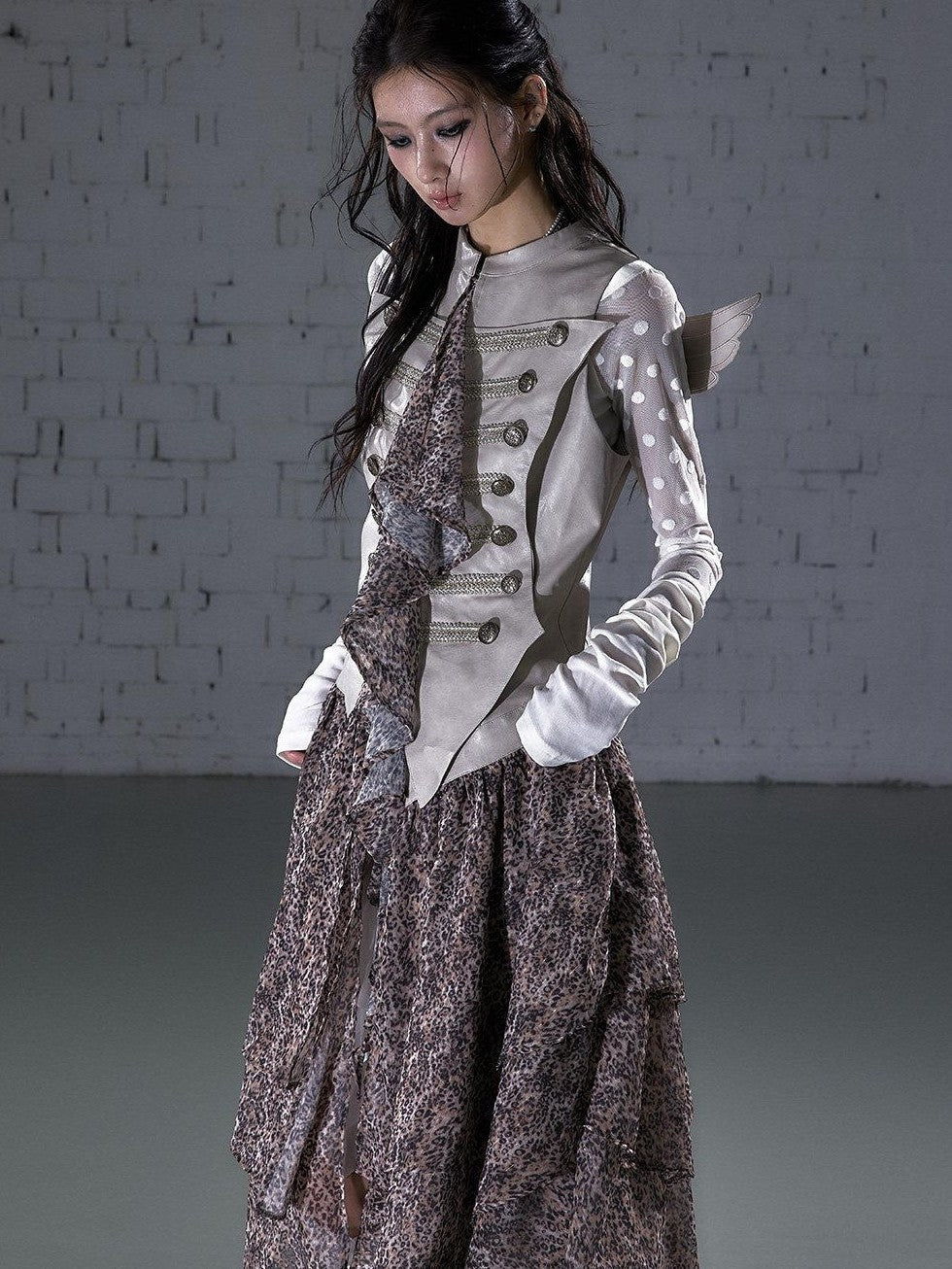 NO ROMANCE Leopard Embroidered Wing Patchwork Asymmetrical Women&